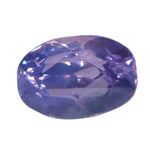 Face-up view of a 0.88ct pinkish purple Ceylon sapphire in an ovalish cushion cut