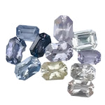 Emerald cut mixed colour sapphires β yellow, blue, pink, purple, padparadscha and white. 6.22ct total weight, unheated, eye-clean stones from Ceylon. Ideal for custom jewellery.
