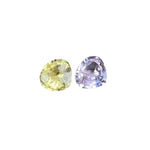 Natural yellow and pink sapphire pair 1.45ct trillion cut, unheated untreated bi-colour Ceylon sapphires
