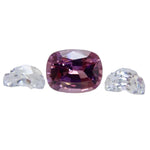 Pink spinel cushion 6.5×5.0 mm with half-moon white sapphires 5×3 mm set — Sapphire Pal
