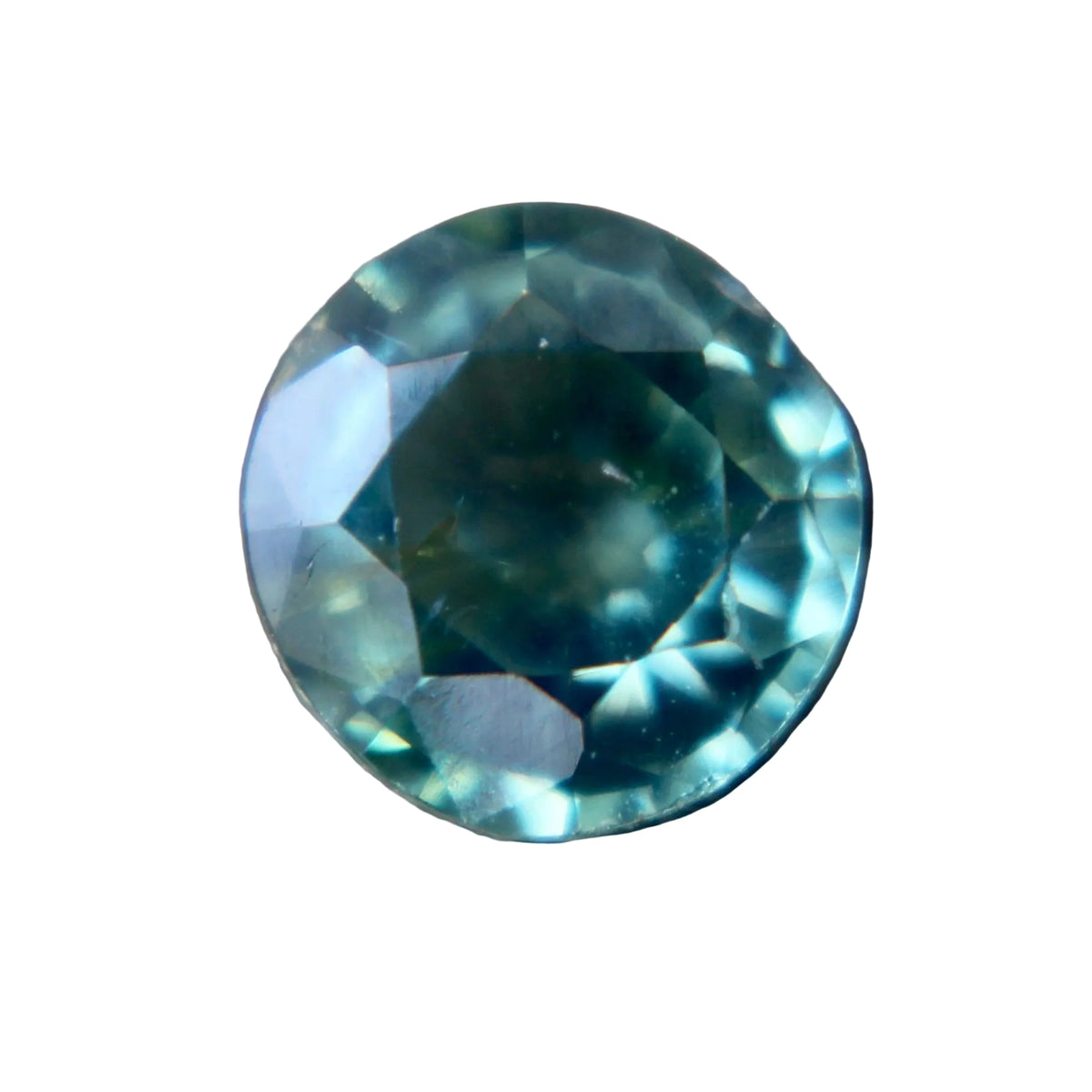 0.76 carat natural green round sapphire from Madagascar, face-up view