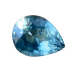 Face-up view of a 0.77 carat blue-green pear-cut sapphire