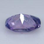 Angled pavilion view of the unheated 0.88ct Ceylon sapphire showing its modified mixed faceting