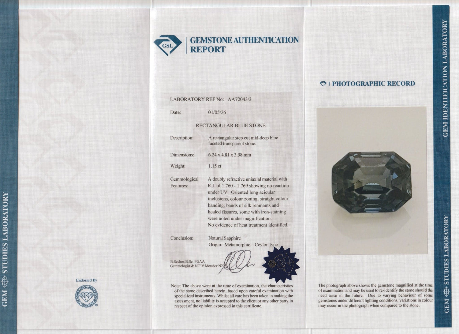 1.15 Carat Unheated Natural Blue Sapphire – Emerald Cut Ceylon Gemstone - Sapphirepal