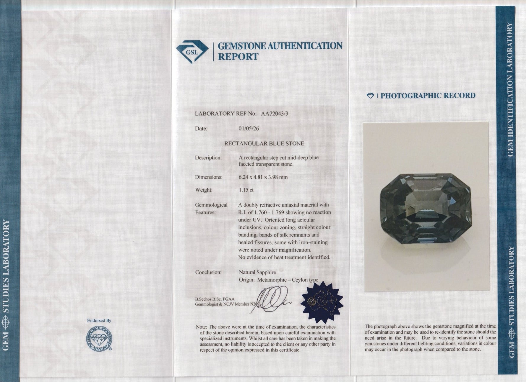 1.15 Carat Unheated Natural Blue Sapphire – Emerald Cut Ceylon Gemstone - Sapphirepal
