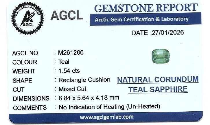 1.54 Carat Natural Teal Sapphire – Unheated Cushion Cut Madagascar - Sapphirepal