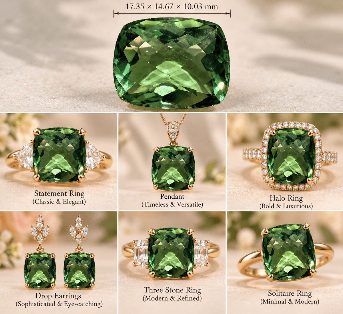 16.61 Carat Natural Prasiolite – Cushion-Cut Green Quartz from Ceylon - Sapphirepal