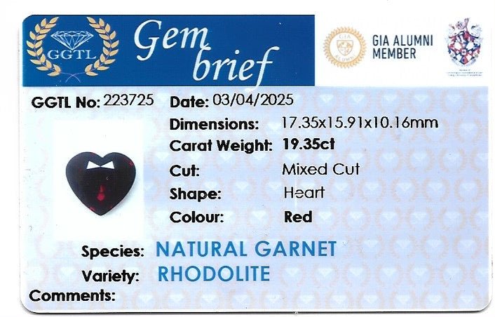 19.35 Carat Natural Garnet – Heart Cut | VVS Clarity | Ceylon Origin | Loose Red Garnet for Statement Jewellery - Sapphirepal