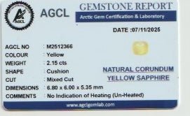 2.15ct Natural Yellow Sapphire – Unheated Ceylon Rectangular Cushion Cut VVS Gemstone - Sapphirepal