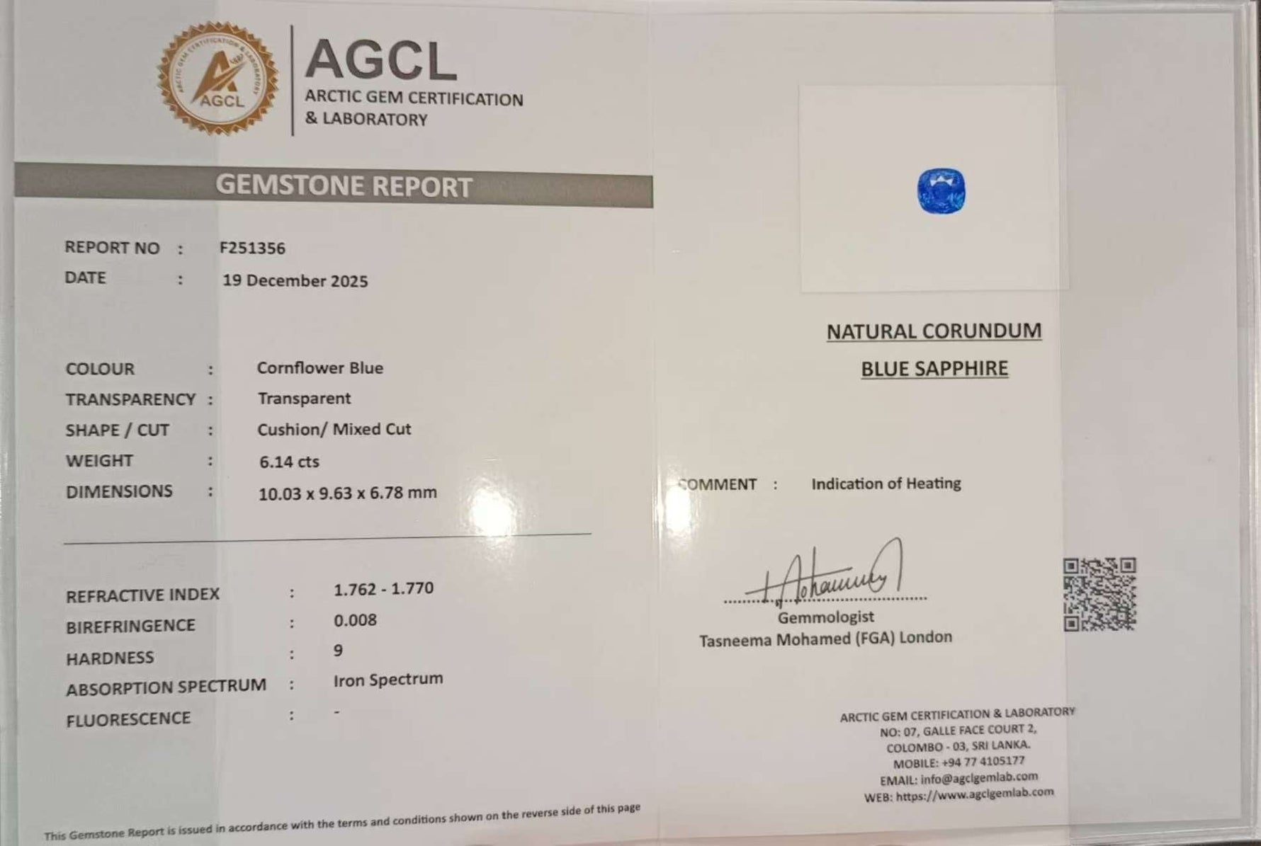 6.14ct Natural Cornflower Blue Sapphire (Heated) – Cushion Cut Ceylon | Eye Clean - Sapphirepal