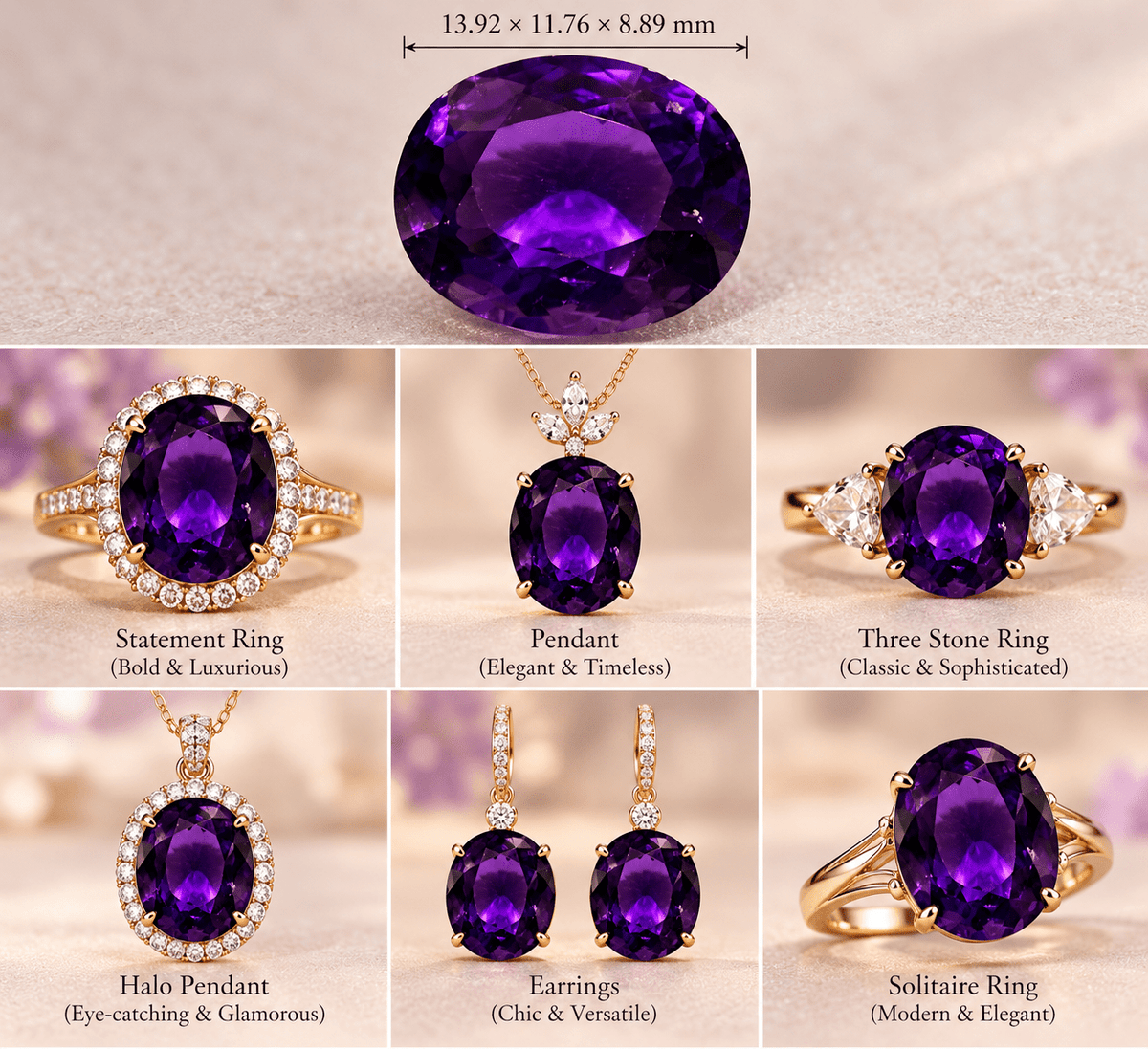 8.37 Carat Natural Oval Amethyst – Untreated Ceylon Gemstone - Sapphirepal