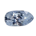 Alt: Face-up view of 2.70ct natural white Ceylon sapphire with elongated fancy cut