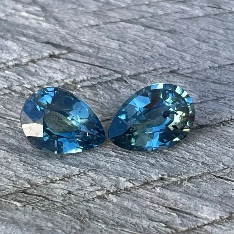 Natural Blue Green Sapphires Pair gems-756e