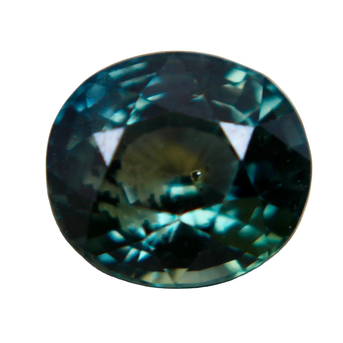 Natural 1.28ct green Madagascar sapphire in an oval cut, face-up view