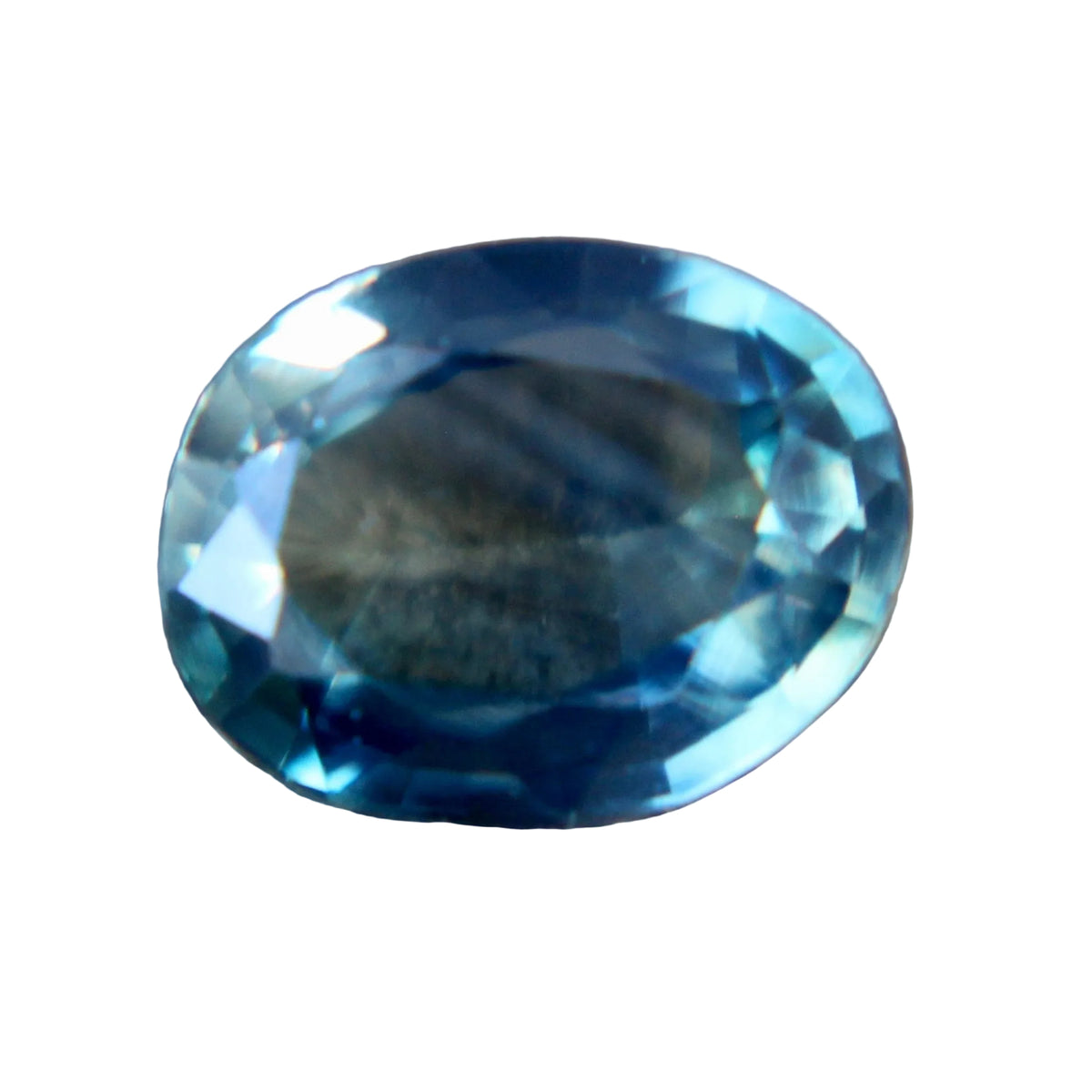 Face-up view of a 1.06 carat oval blue green sapphire