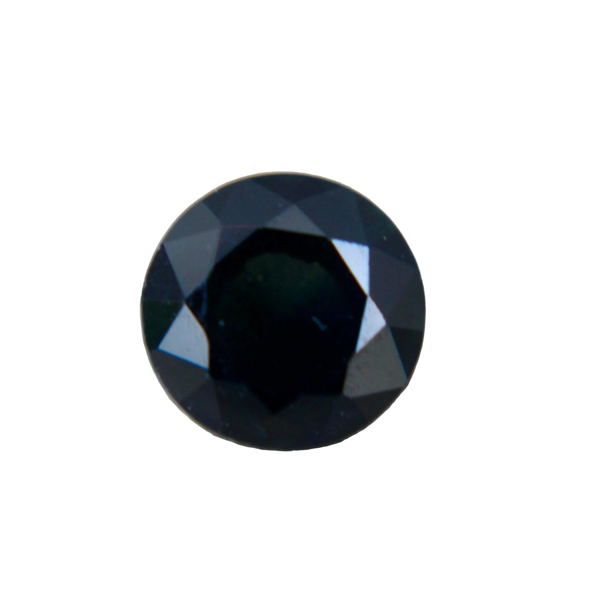 Face-up view of a 0.81 carat deep green round sapphire