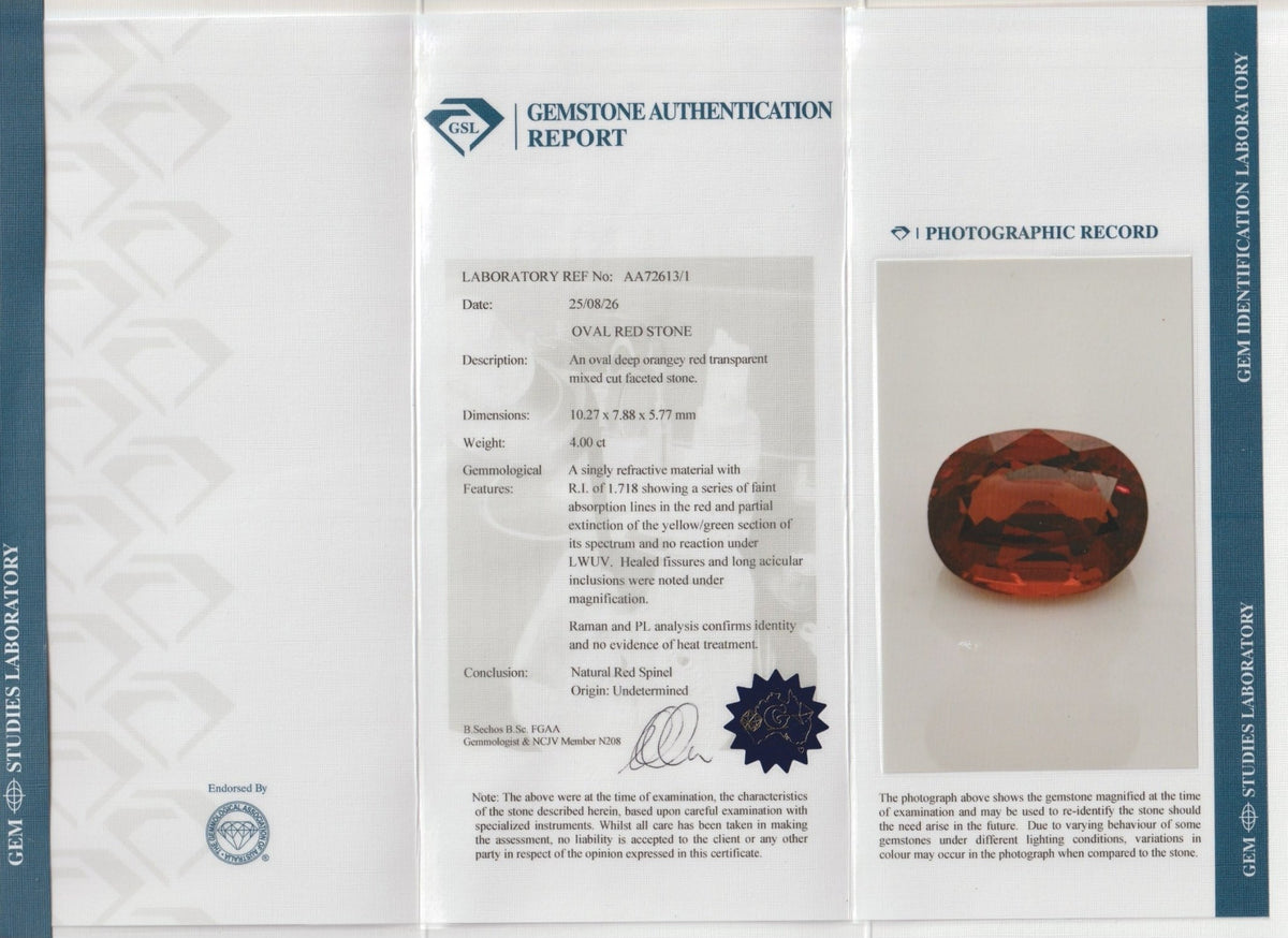 Extremely Rare Scarlet-Red Spinel 4.04 Carat Oval Cut Ceylon - Sapphirepal