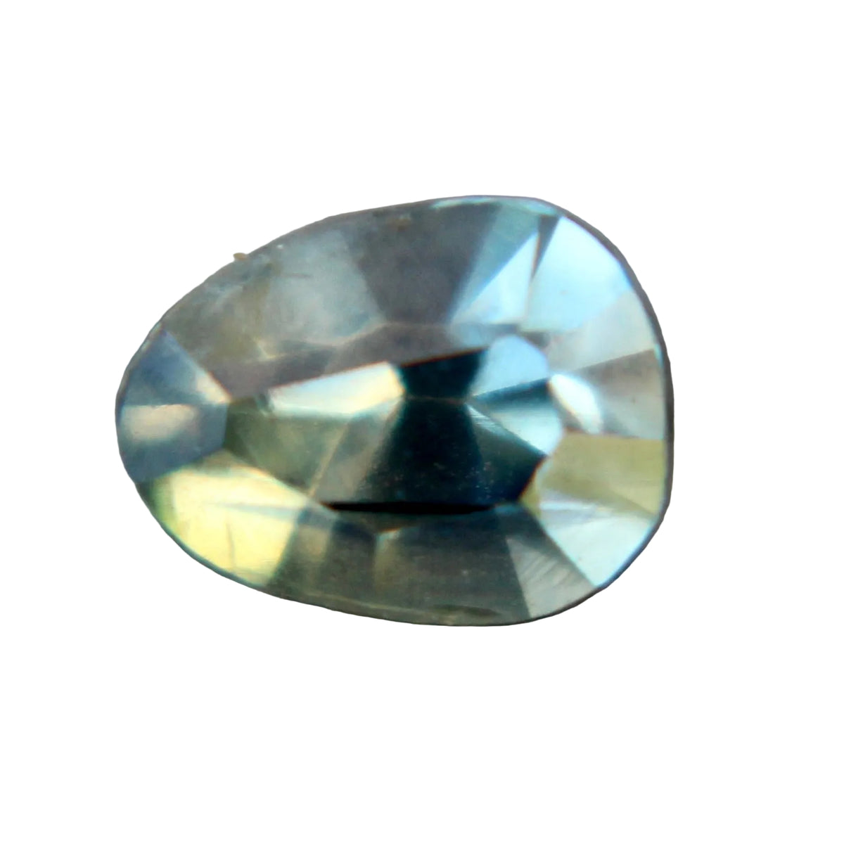 Face-up view of a 0.49 carat green trillion cut sapphire