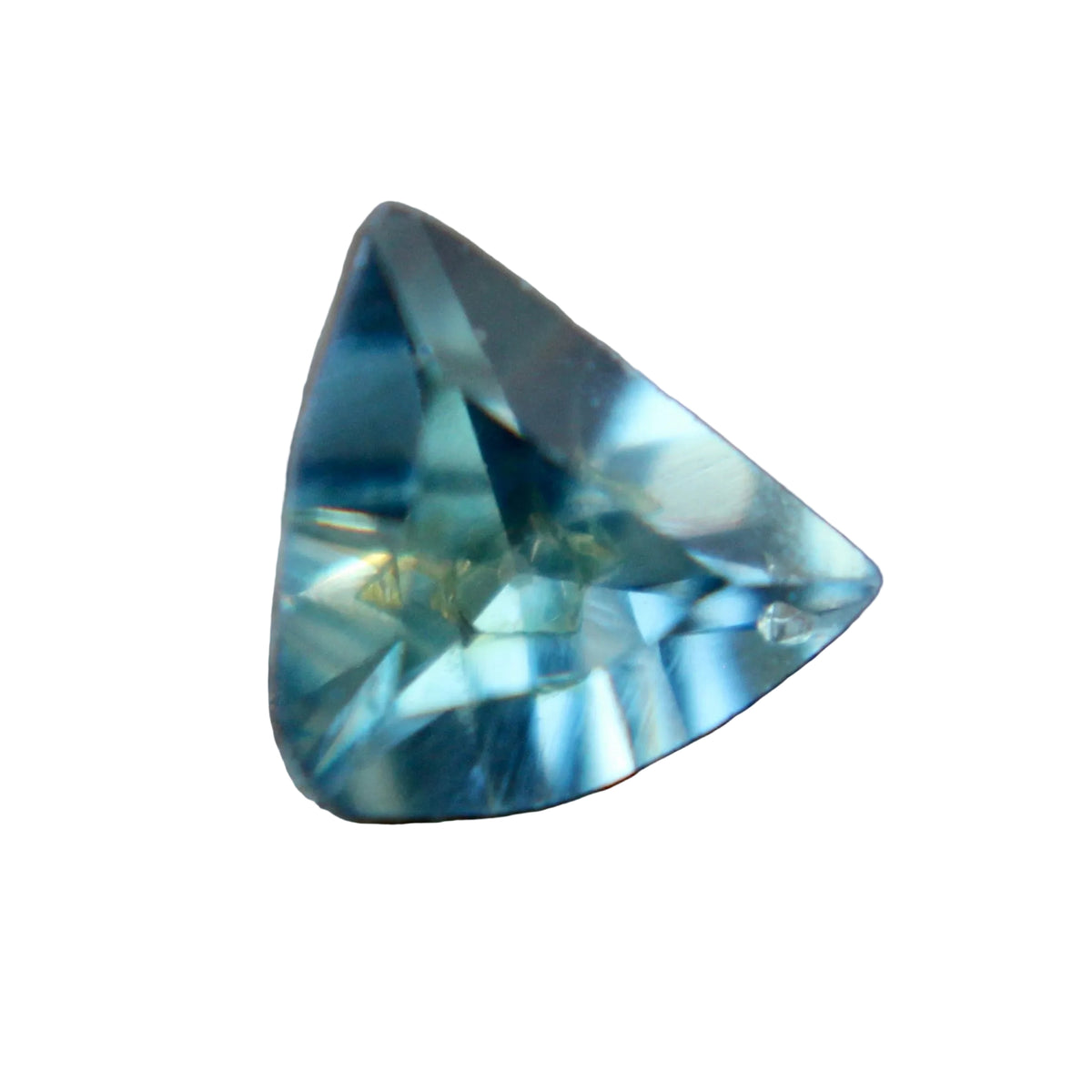 0.51 carat natural green sapphire in a trillion cut, face-up view