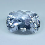 Pavilion view of the heated natural white sapphire in an elongated cushion cut