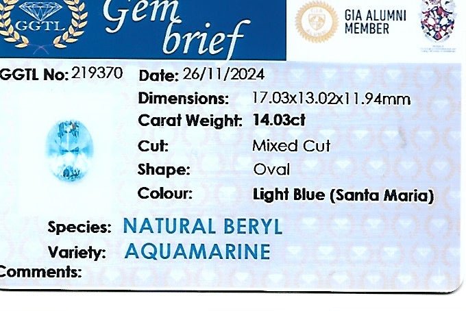 Natural Aquamarine 14.03 Carat Oval Cut | Ceylon Eye - Clean | Loose Gemstone - Sapphirepal
