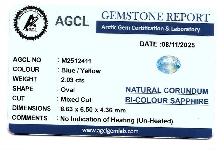 Natural Bi - Color Sapphire – 2.03 Carat Oval Cut Blue and Yellow Unheated Gemstone from Ceylon - Sapphirepal