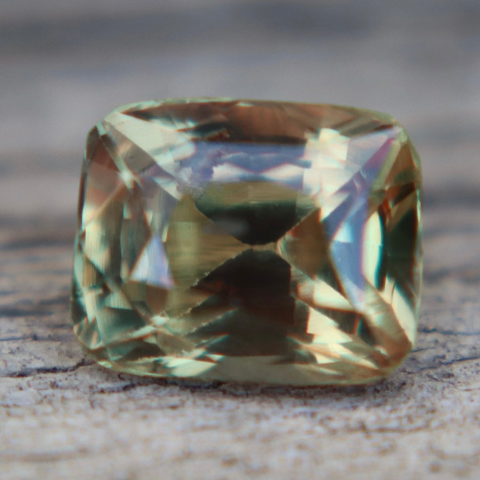 Natural Bi - Color Teal Green & Golden Sapphire 1.18 Carat Cushion Cut from Ceylon - Sapphirepal