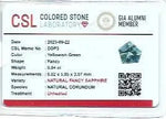 Gemstone authenticity certificate for natural blue green sapphire 0.94 ct from Madagascar