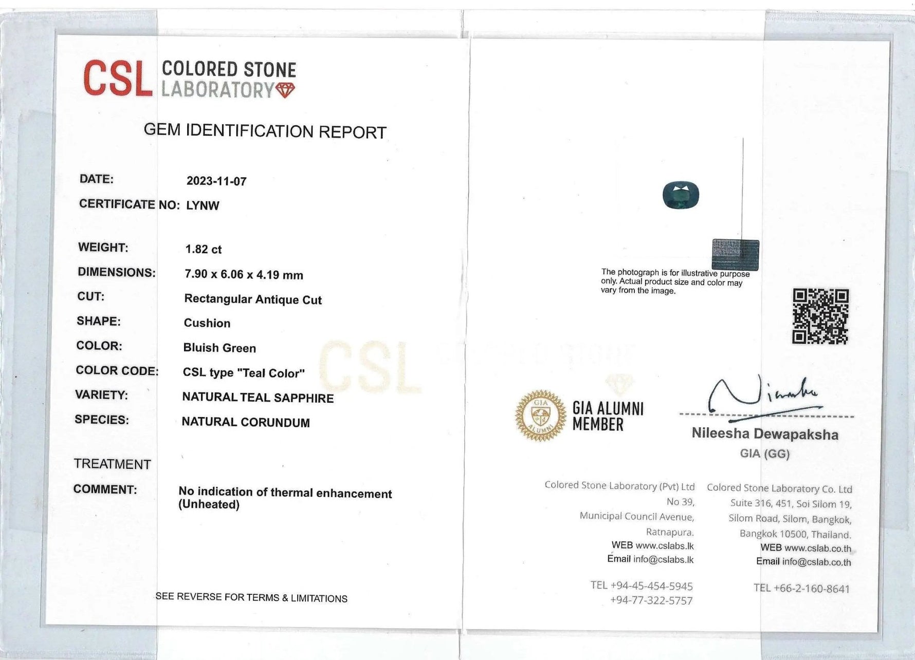 Natural Blue Green Sapphire – 1.82 Carat Cushion Cut | Ceylon | Unheated - Sapphirepal