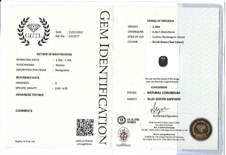 Natural Blue Green Sapphire – 2.29 Carat Cushion Cut - Sapphirepal