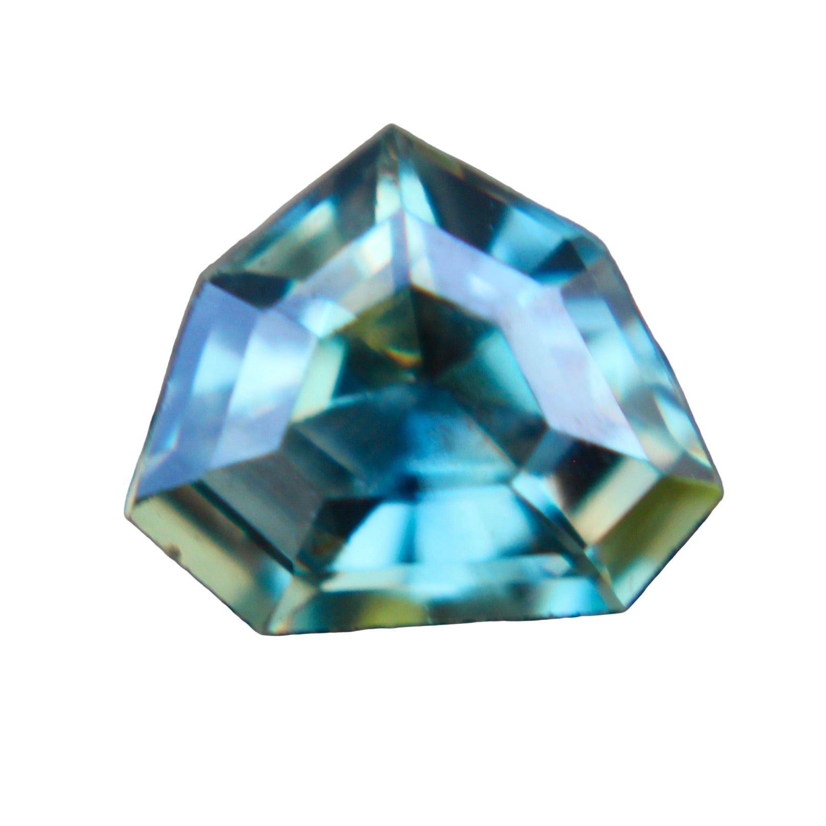 1.03 ct natural blue green teal sapphire, Ceylon origin, modified trillion 6.92 × 5.75 × 3.66 mm, VS clarity, unheated