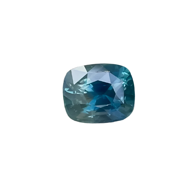 2.05ct Natural Blue Green Sapphire – Cushion Cut, Eye Clean, Bi-Coloured Loose Gemstone for Engagement Ring or Custom Jewellery Design