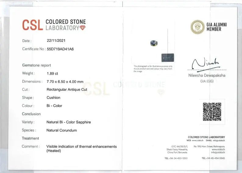 Natural Blue Yellow Sapphire – 1.89 Carat Cushion Cut | Bi - Coloured | Ceylon Origin - Sapphirepal