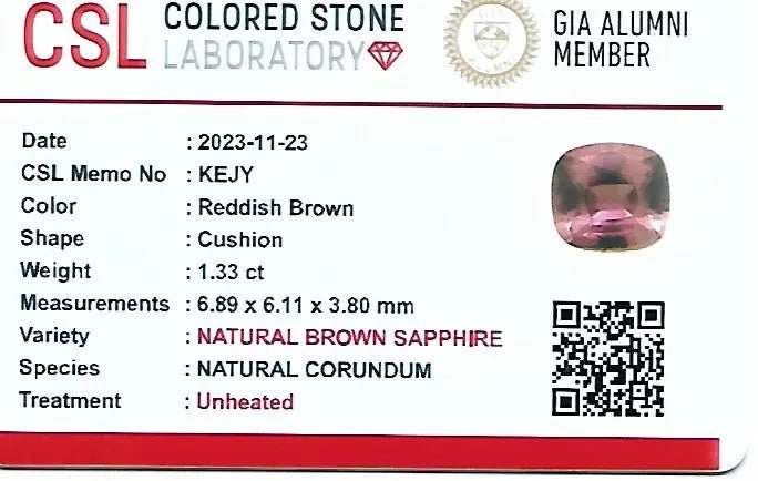 Natural Brown Sapphire – 1.33 Carat | Cushion Cut - Sapphirepal