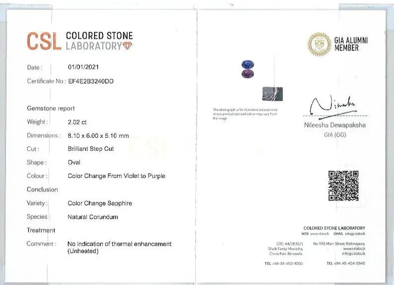 Loose color-change sapphire for engagement ring and custom fine jewelry