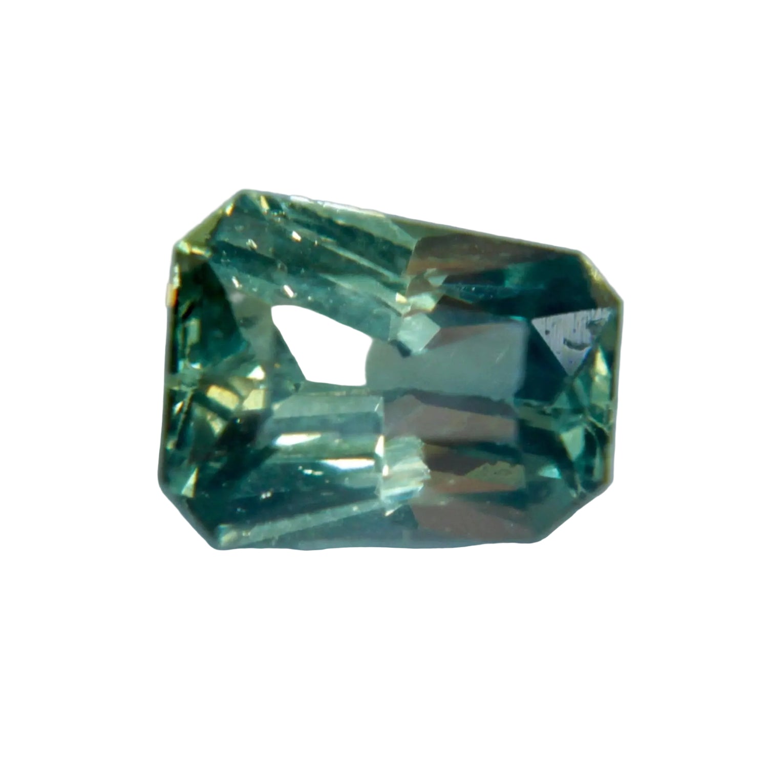 Natural green sapphire 1.50 carat tapered emerald cut front view