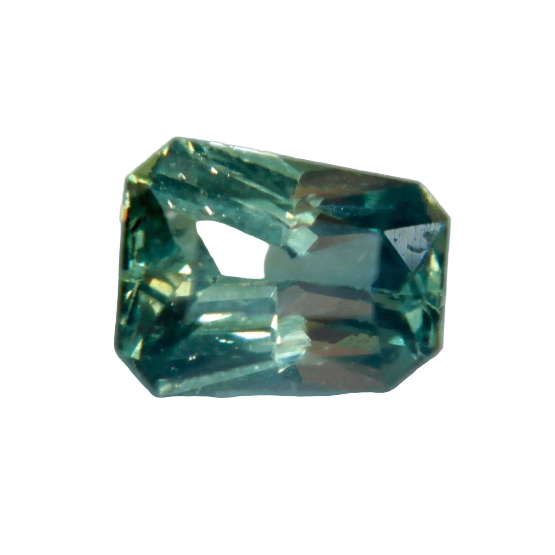 Natural green sapphire 1.50 carat tapered emerald cut front view