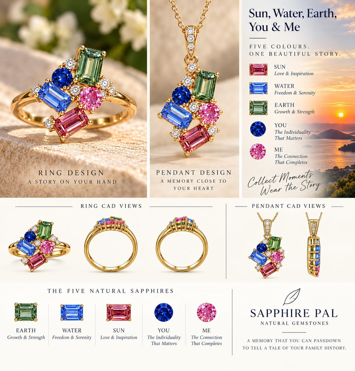 Natural Multicolor Sapphire Cluster Set – Baguette and Round Cuts - Sapphirepal