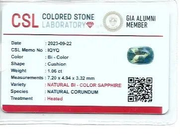 Natural Parti Sapphire – 1.06 Carat | Cushion Cut | Green Yellow Loose Gemstone - Sapphirepal