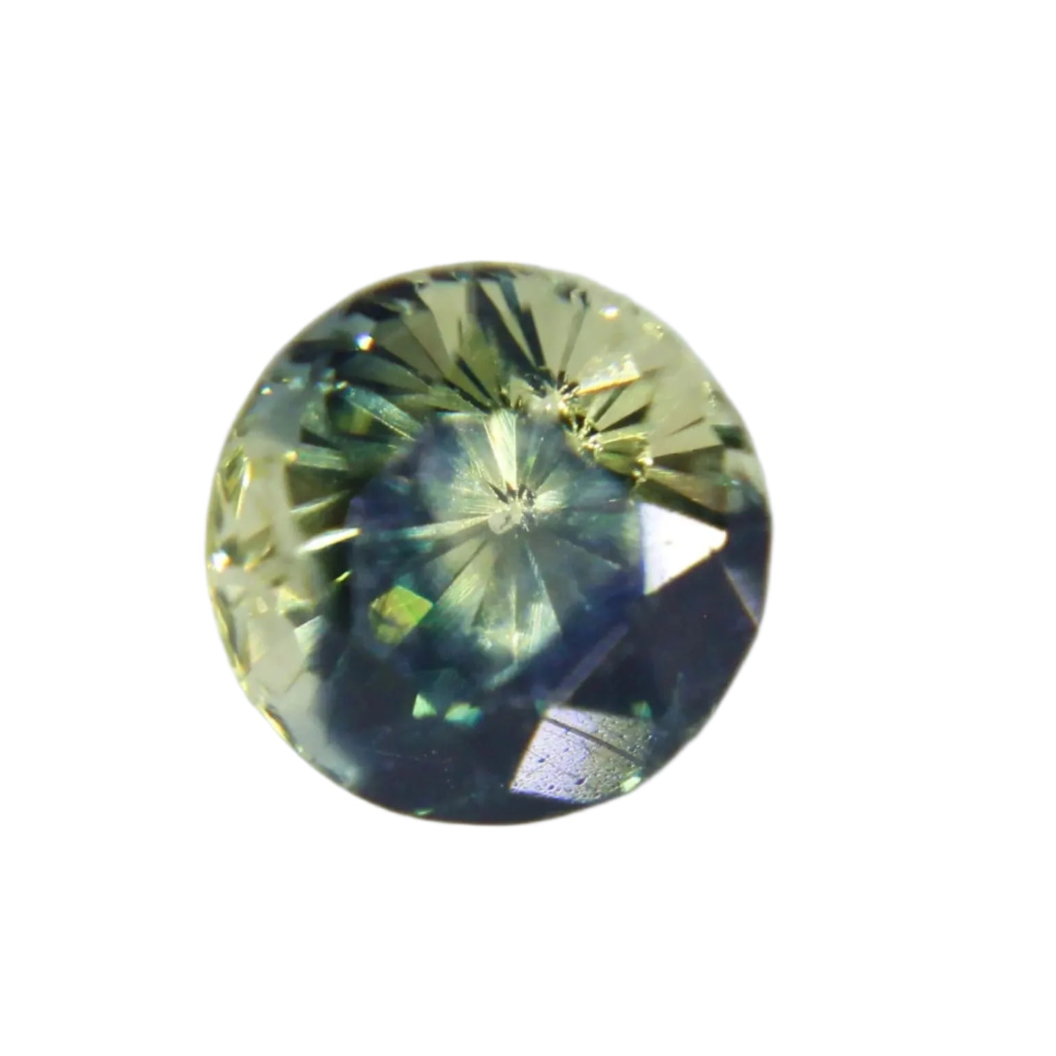 0.48ct Ceylon parti sapphire in round cut – vivid green with blue flashes, ethically sourced by Sapphire Pal Australia.