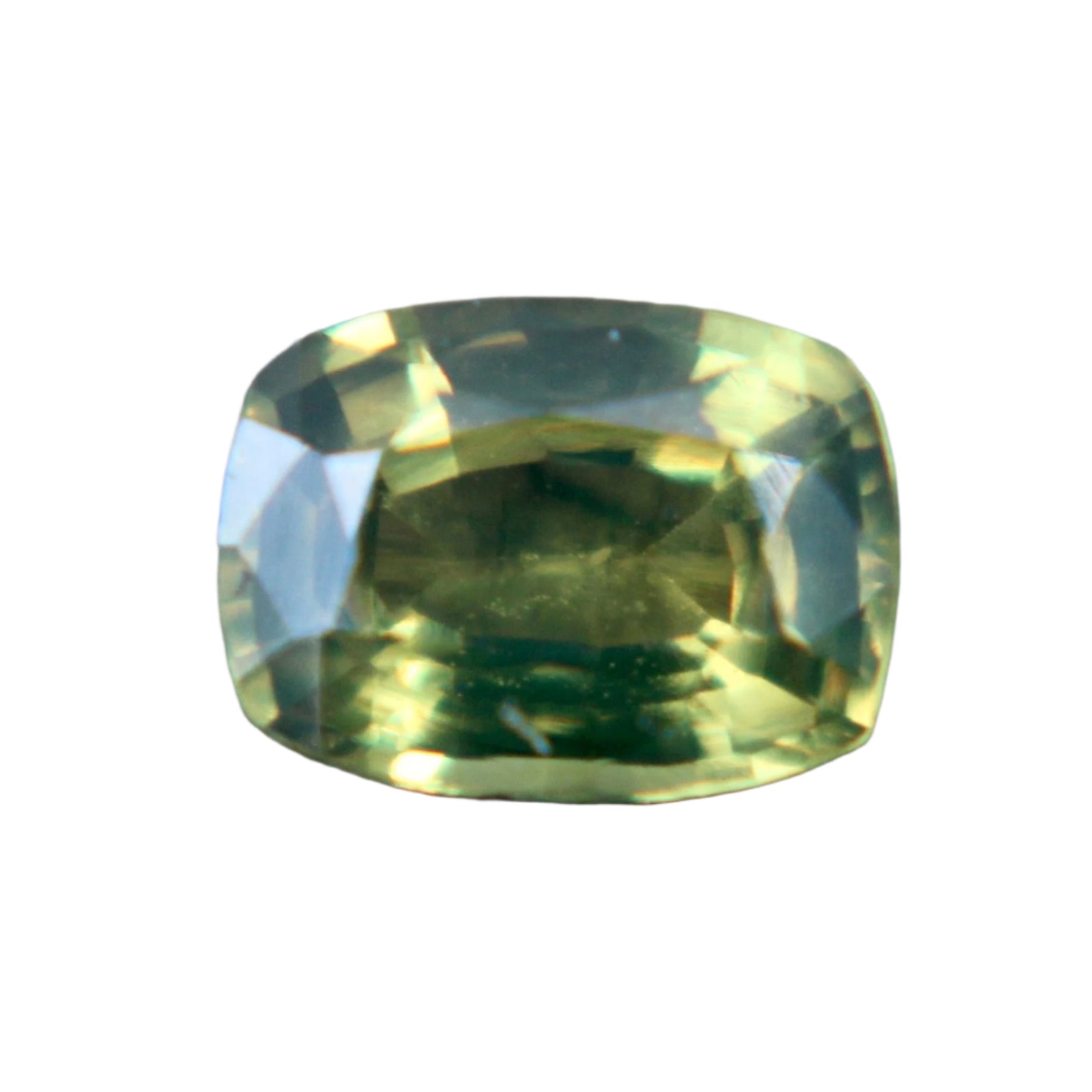 0.54ct cushion cut natural parti sapphire – vivid green and yellow hues, ethically sourced from Madagascar by Sapphire Pal Australia.

