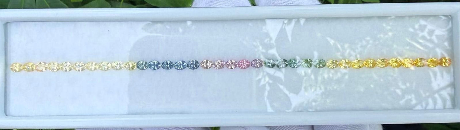Natural Rainbow Sapphire Layout 7.35 Carat Ceylon Oval Cut VVS Loose Sapphire Set for Bespoke Jewelry - Sapphirepal