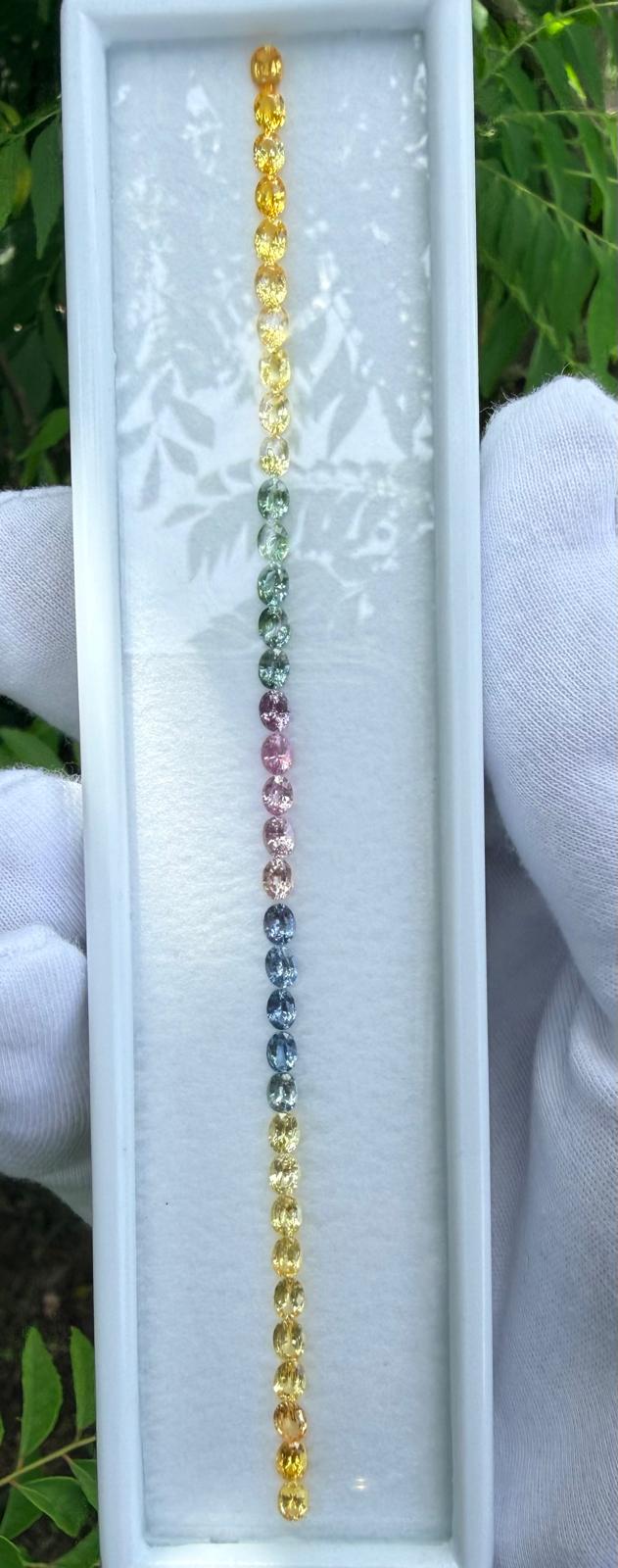 Natural Rainbow Sapphire Layout 7.35 Carat Ceylon Oval Cut VVS Loose Sapphire Set for Bespoke Jewelry - Sapphirepal