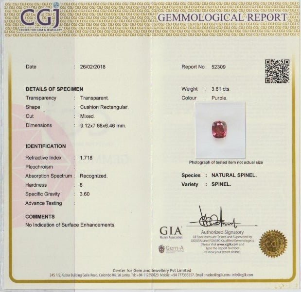 Natural Raspberry Pink Spinel 3.61 ct Cushion Cut Loose Gemstone from Ceylon - Sapphirepal