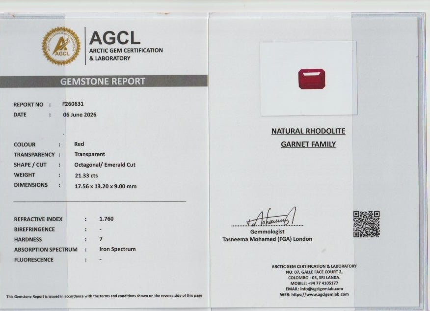Natural Rhodolite Garnet 21.33 Carat Octagonal Emerald Cut Certified Loose Gemstone - Sapphirepal