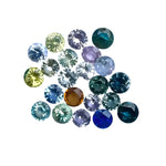 23-piece natural mixed colour sapphire gemstone set – round cut 4–4.5mm unheated sapphires from Ceylon and Madagascar, certified by Sapphire Pal Australia.

