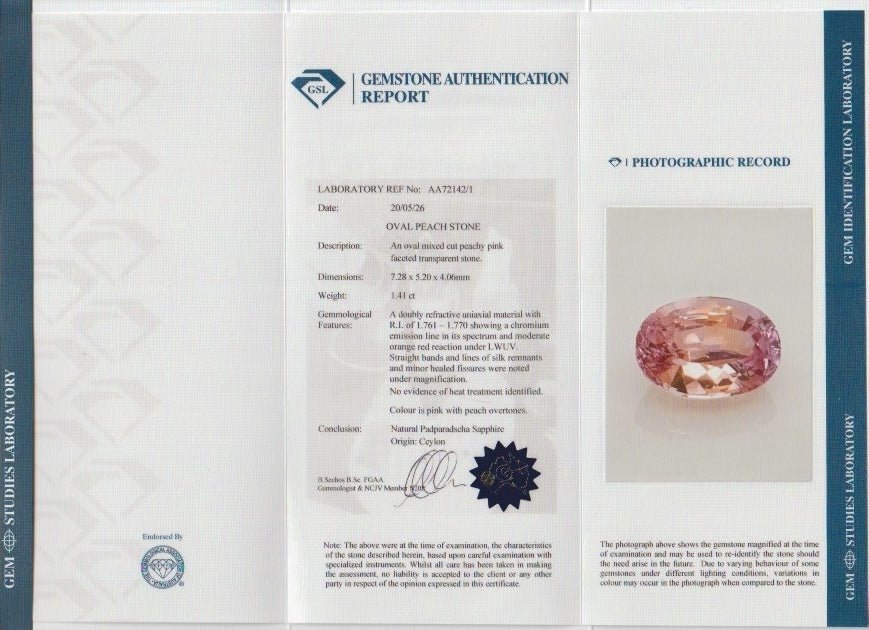 Natural Unheated Padparadscha Sapphire – 1.41 Carat Oval Cut Ceylon Sapphire - Sapphirepal