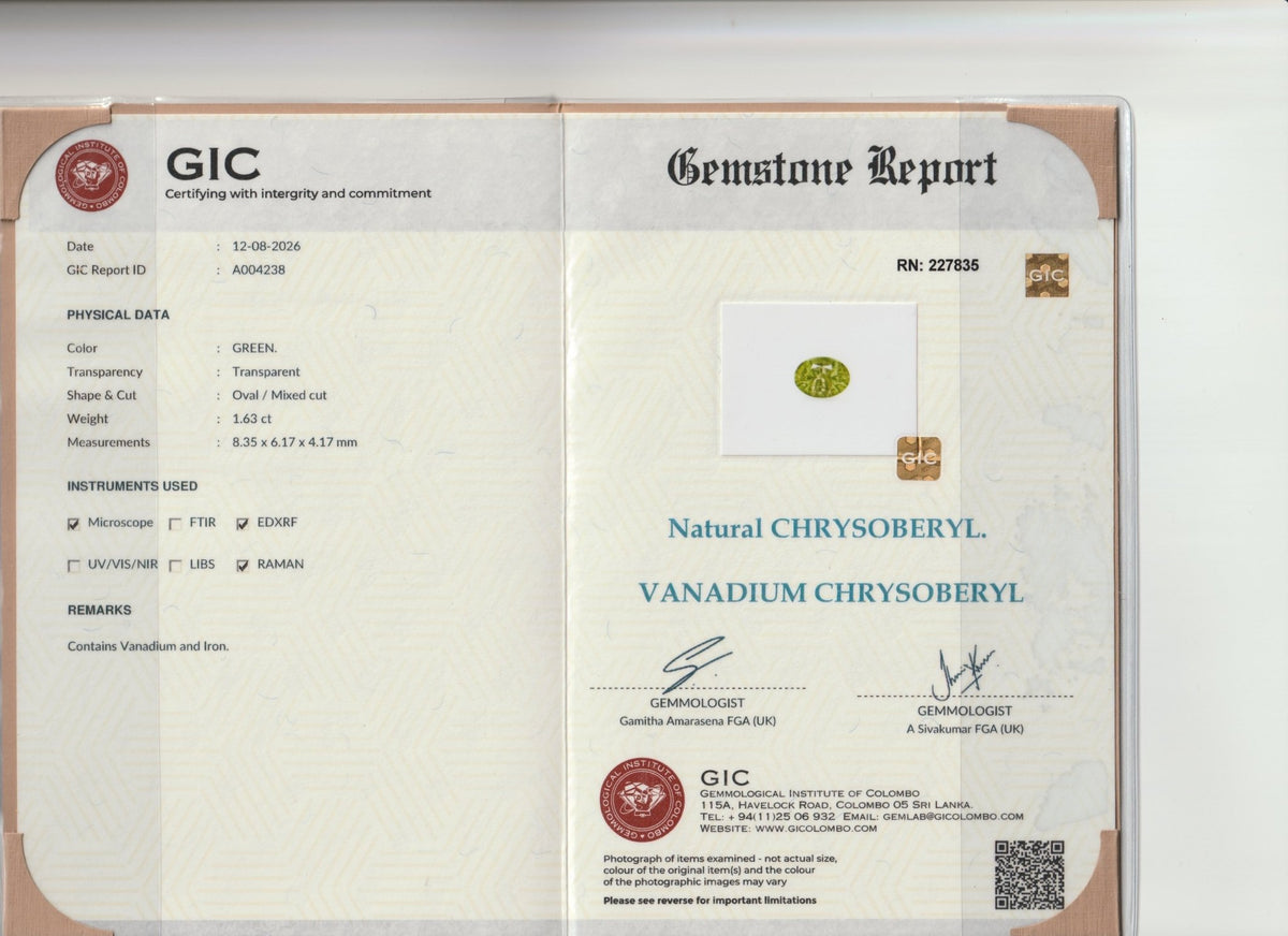 Natural Vanadium Chrysoberyl 1.63 Carat Oval Cut – Ceylon - Sapphirepal