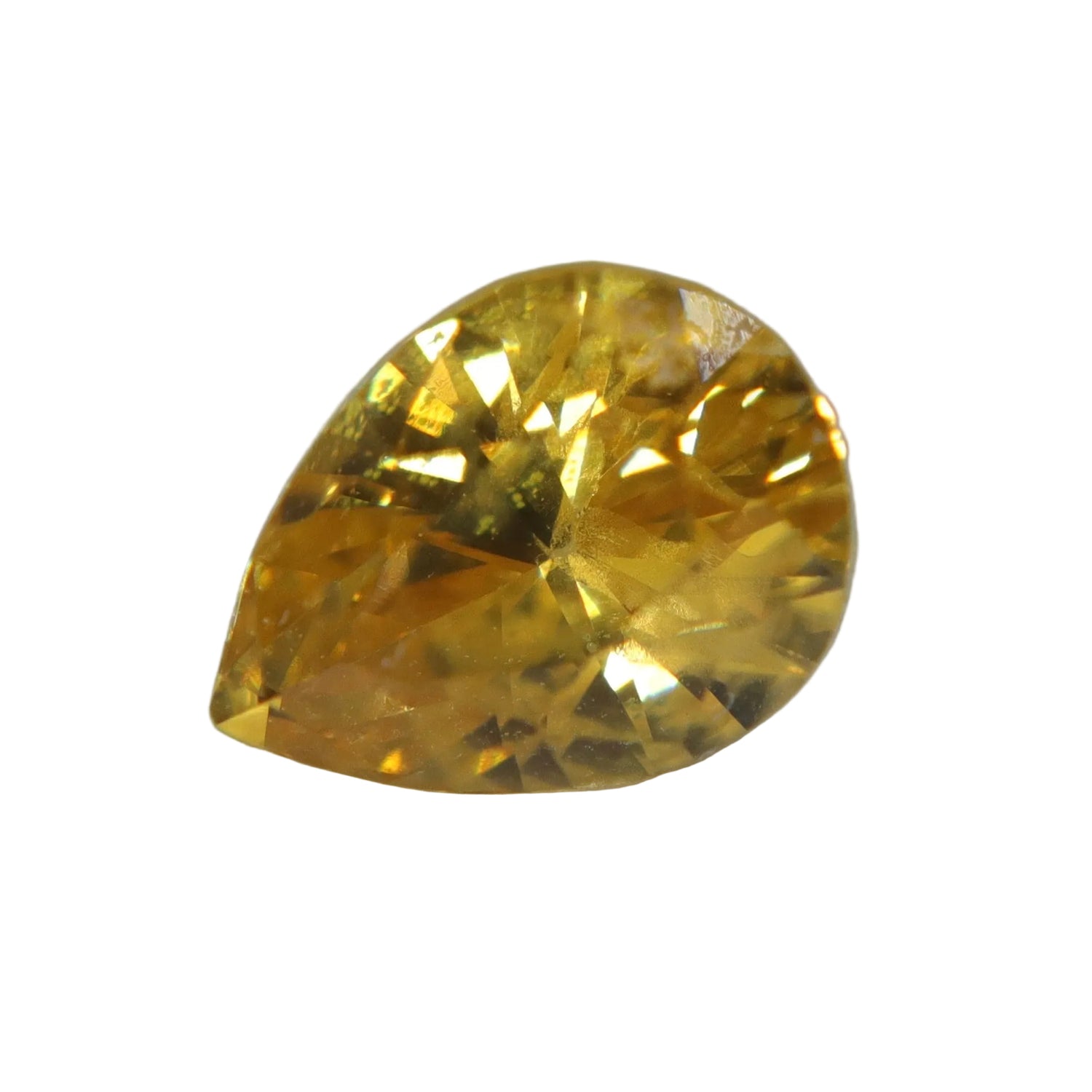 Front view of 1.07ct natural vivid yellow Ceylon sapphire in a pear cut