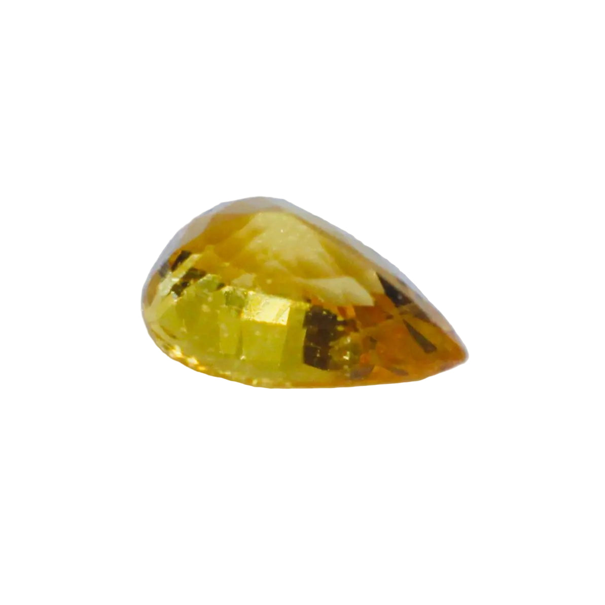 Pear-shaped vivid yellow sapphire showing bright golden hue and fine facets